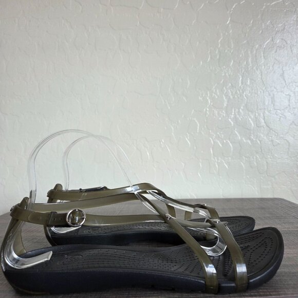 Crocs Really Sexi Flip Strappy Jelly Sandals Flats Smoke Olive Size Women's 10 - Picture 1 of 11